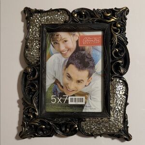 Green Tree Gallery. Ornate Picture Frame Black and Gold Finish & Crushed Glass